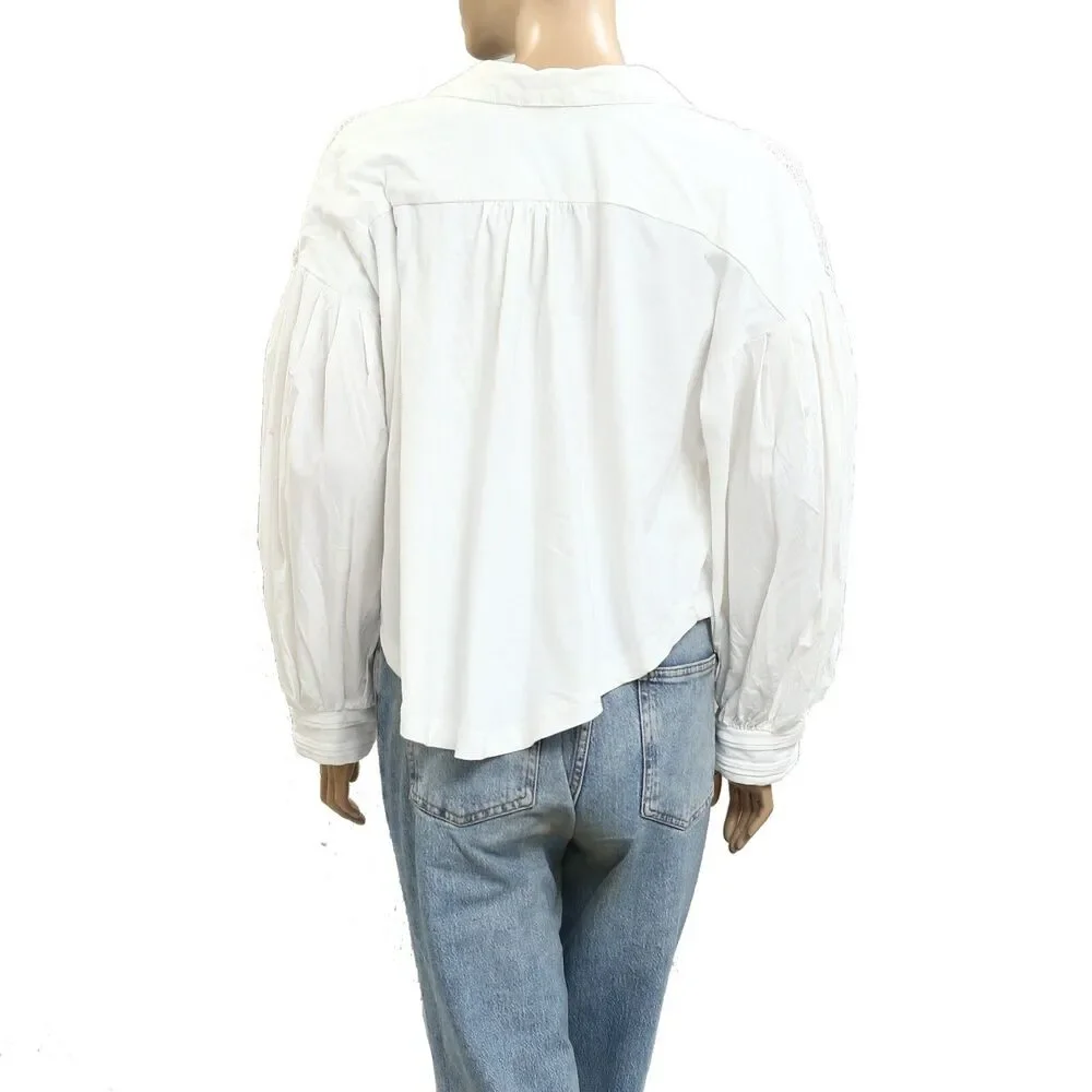 Maeve Anthropologie Puff-Sleeve Collared Yoke Blouse Top Embroidered S 280241